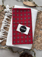 White  Handloom Cotton Saree With Red Print Blouse